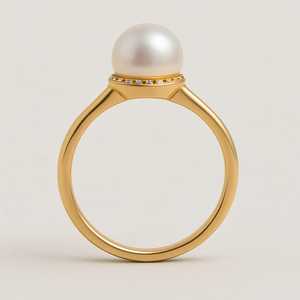 Custom Modern Style 14K Yellow Gold Freshwater Pearl <b>Ring</b> High Quality Diamond Jewelry for Women and <b>Girls</b> - Product Image 3