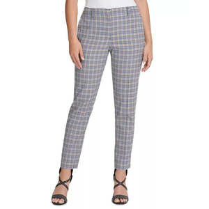 Pantaloni DKNY da donna a vita media, modello Essex, fantasia pied-de-poule, blu, a gamba dritta, anti-piega, traspiranti, taglia XL - Product Image 1