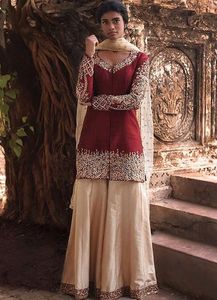 ใหม่ KURTA & PLAZO ยาวสวย & มีสไตล์ทำจากผ้าไหมประดับลูกปัดแก้วคริสตัล,DABKA สำหรับสวมใส่ในงานปาร์ตี้ @ 2022 - Product Image 2