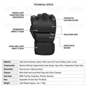 Gants unisexes demi-doigts en cuir PU respirant avec doublure en maille, personnalisables avec logo, pour toutes les saisons, vente en gros OEM, noirs, pour grappling - Product Image 5