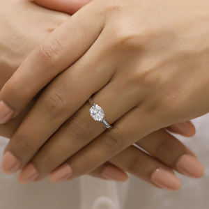 แหวนหมั้นเพชรเม็ดเดี่ยวทรงกลม1กะรัตของขวัญคริสต์มาสสำหรับผู้หญิงสีโรสโกลด์18K - Product Image 3