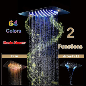 Grifo de ducha de lluvia de baño termostático LED, cabezal de ducha de cascada con función de música de chorro de cuerpo de latón de un solo mango - Product Image 3