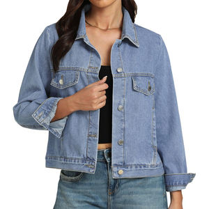 เสื้อแจ็กเก็ตยีนส์แขนยาวสำหรับผู้หญิงแจ็กเก็ตยีนส์มีกระเป๋าด้านหน้าออกแบบได้ตามต้องการ - Product Image 1
