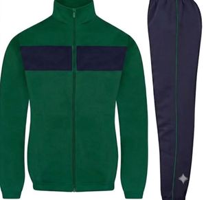 Conjunto Deportivo Verde y Azul Marino con Bloques de Color, Chaqueta con Cierre Completo y Bolsillos Laterales y Pantalones a Juego, Ropa Casual Unisex, Estilo Otoñal - Product Image 1