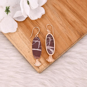 Joyería de latón hecha a mano, Pendientes colgantes de piedras preciosas de jaspe Malinga chapados en oro rosa para mujer, pendientes de moda, joyería de latón - Product Image 4