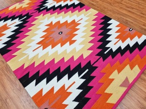 Tapis en laine acrylique à motifs géométriques, style kilim, tissage plat, réversible, pour salon, usage domestique - Product Image 1