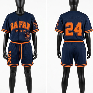 Ensemble de maillot et short de baseball en polyester interlock de haute qualité 220 GSM, rayures bleu marine et blanc, pour femmes - Product Image 2