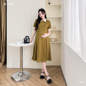 Robe de maternité élégante style bureau avec col de chemise design V701 prix bon marché respirant absorbant la sueur bonne capacité d'absorption - Product Image 4