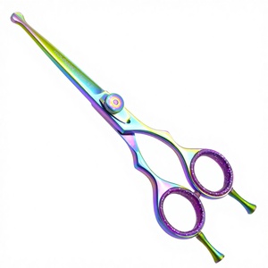 <b>Dogs</b> Cats Grooming <b>Scissors</b> 5.5 Inch Stainless Steel Eco-Friendly Razor Sharp Cutting Blades Safety Probes Multi-Plasma Finish - Product Image 1