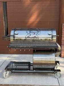 Stainless Steel Offset Smoker <b>Grill</b> with Electronic Ignition Flame Safety Chimney Thermometer and Rolling Cart - Product Image 4