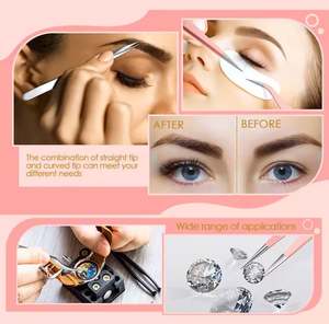 Pinces à cils en acier inoxydable de qualité supérieure plaquées or avec étui en cuir PU pour kit d'extension de cils - Product Image 5