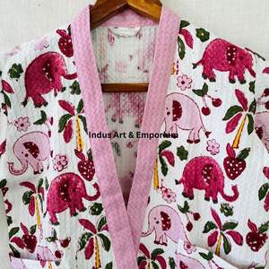 Peignoir en coton imprimé à la main pour enfants, vente en gros, coton gaufré imprimé à la main, kimono en coton - Product Image 3