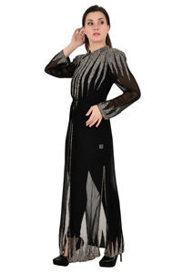 Robe de soirée longue Abaya islamique modeste pour femmes, vente en gros à Dubaï, broderie à la main, tissu en georgette pour mariage - Product Image 6