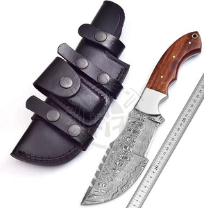 Cuchillo de caza Tracker de Damasco de espiga completa, el más vendido, hecho a mano con mango de madera de palisandro, logotipo OEM, hoja fija multifunción para camping - Product Image 3