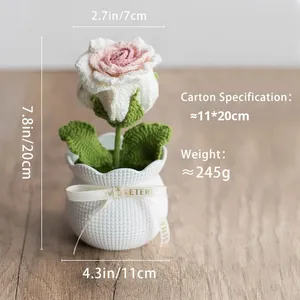 2025 Latest Fashionable Popular Gift Customizable Handmade Crocheted Rose Flower Pot <b>Desk</b> Ornament - Product Image 6