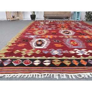 Turkish Large Rug, 6.3x10 ft Vintage Rug, <b>Red</b> Kilim <b>Wool</b> Rug - Product Image 4