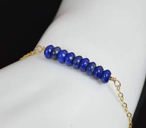 Pulsera de barra de piedras preciosas de lapislázuli, pulsera de barra de cuentas de lapislázuli, pulsera de barra de cuentas de Chip de lapislázuli - Product Image 5