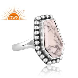 แหวนอัญมณี howlite ธรรมชาติสำหรับโลงศพดีไซน์แบบแยกแหวนเงินออกซิไดซ์ผลิตตามสั่ง - Product Image 2