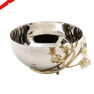 Bol de service en acier inoxydable avec feuille d'or et fleur pour restaurant et bar d'hôtel - Product Image 1