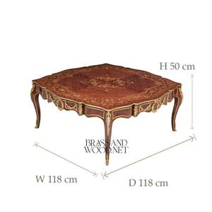 Mesa de Centro de Lujo con Incrustaciones de Madera Intrincadas y Elegantes Detalles de Latón para una Decoración Clásica de Sala de Estar - Product Image 5