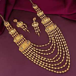Ensemble de mariage de mariée plaqué or traditionnel indien de colliers Laxmi de collier ras du cou boucles d'oreilles bijoux pour femmes - Product Image 3