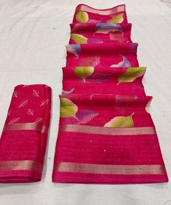 Saree en soie de dentelle de fleur pour mariage avec chemisier - Product Image 1