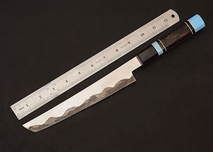 Handmade Chef <b>Knife</b> with Damascus Steel Blade Ebony Wood Handle Wooden Scaberd <b>Utility</b> Kitchen <b>Knife</b> 440 C Steel for DIY Cooking - Product Image 2