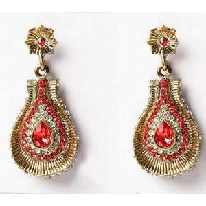 Kriaa Vintage 18K Gold Plated <b>Red</b> Austrian Stone Dangler <b>Earrings</b> with Garnet Pearl Diamond Drop Style for Weddings-1302110 - Product Image 1