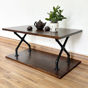 Industrial Style Two-Tiered Melaleuca Wood Living Room <b>Table</b> Durable <b>Sofa</b> <b>Table</b> with Pipe Legs-TT68232 - Product Image 5