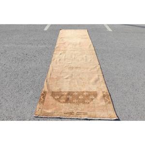 พรมวินเทจลายดอกไม้สีน้ำตาลตุรกี ขนาด 3.6x13 ฟุต ทำจากขนสัตว์ - Product Image 2
