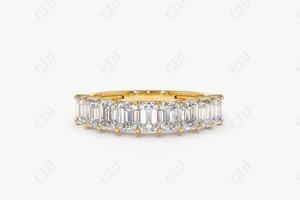 Haute qualité 10K or blanc taille émeraude diamant naturel alliance bague à griffes partagée pour les femmes - Product Image 2