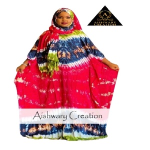 Vestido Largo Geométrico de Gasa y Rayón con Cuello Redondo, Manga Corta y Ribete de Encaje, Estilo Abaya Kaftan para Mujer, Vestido Islámico Modesto para Ramadán - Product Image 2