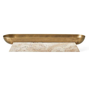 Cuenco decorativo largo dorado con base de piedra, plato central moderno para exhibición de mesa o servicio - Product Image 3