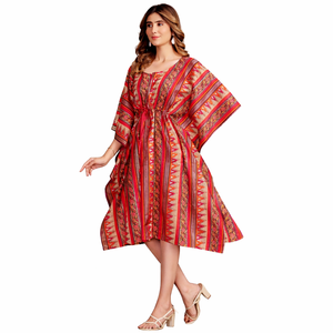 Robe maxi kaftan bohème sur mesure en modal tissé et taffetas, épaules dénudées, pour femmes, vêtements de plage et de villégiature - Product Image 1