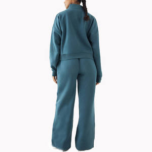 Ensemble de survêtement en polaire à fermeture éclair intégrale pour femmes, veste et pantalon à jambes larges, coupe décontractée, doux et chaud, vêtements de sport décontractés en deux pièces - Product Image 2