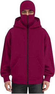 Sweat à capuche zippé en polaire style ninja, col montant, veste de sport décontractée, veste de rue chaude de qualité supérieure pour homme - Product Image 5
