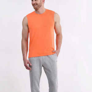 100% algodón verano Casual deporte hombres camiseta sin mangas Slim Fit Base Color sólido elástico sin mangas de punto camiseta sin mangas para hombres - Product Image 5