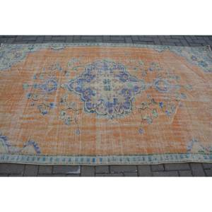 Alfombra turca Vintage, diseño de retazos naranja y azul, 5,1x8,9 pies, tejido plano de lana con respaldo de látex para decoraciones de sala de estar - Product Image 3