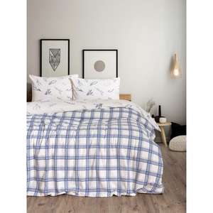 Ensemble de housse de couette en flanelle de coton double bleu Lavanid - Product Image 1