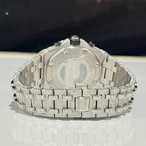 Reloj de plata de acero inoxidable VVS Iced Out Unisex Premium de alta calidad con D VVS Moissanite Diamond banda de cuero resistente al agua - Product Image 4