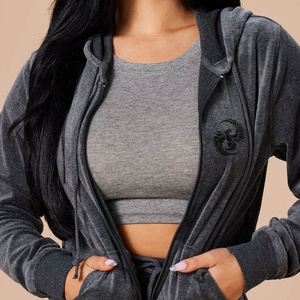 Chándal de algodón suave 100% para mujer, conjunto de 2 piezas, Sudadera con capucha y pantalones, chándal de terciopelo para gimnasio, conjuntos de chándal deportivo, traje de terciopelo para niñas - Product Image 5