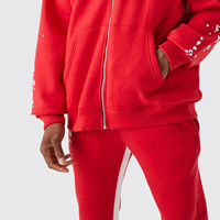 Chándal Deportivo Casual de Forro Polar Estampado Transpirable con Capucha y Cordón Ajustable para Hombre, Color Rojo, de Alta Calidad a Precio Económico al por Mayor
