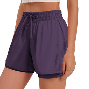 Short de fitness OEM solide à taille haute pour femmes 2 1 respirant entraînement course à pied tenue d'été logo personnalisé Options marque privée - Product Image 1