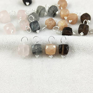 Cuarzo Rosa Natural en Forma de Cubo, Plata de Ley, Amuleto Islámico Clásico, Joyería DIY con Baño de Oro/Plata/Oro Rosa - Product Image 4