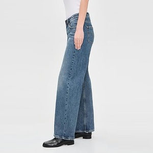 Jeans de Algodón Rectos para Mujer, Marca Privada Personalizada, Nueva Moda, Elásticos, Corte Holgado, Casuales, Diseño Sólido con Remaches, Transpirables, Talle Medio - Product Image 3