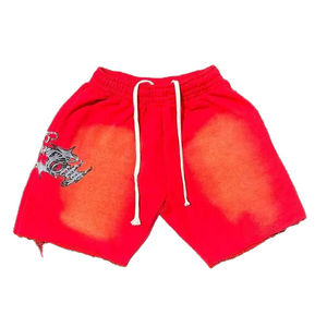 Short d'été taille haute personnalisé pour hommes, délavé à l'acide, vintage, teinture au soleil, décoloration de la sueur, coton, bord coupé, impression bouffante, teint uni - Product Image 5