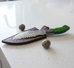 Cuchillo de Hoja Fija de Acero Inoxidable Hecho a Mano Personalizado, Mango Verde, Ligero, Ambidiestro, para Cocina, Supervivencia, Regalo - Product Image 1