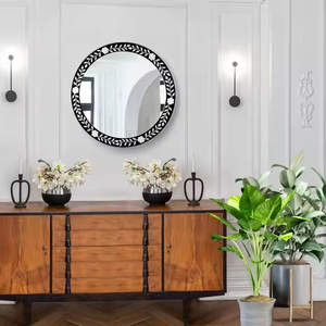 Diseño estilo vestidor pared espejo hueso incrustaciones marco pared espejo redondo baño dormitorio decoración por media luna artesanía - Product Image 3