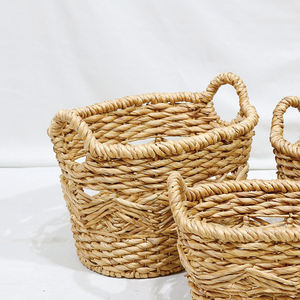 Artex Dong Thap Set of 3 Hand Woven Water Hyacinth Minimalist Multifunction <b>Small</b> Organizer <b>Basket</b> with <b>Handles</b> - Product Image 4