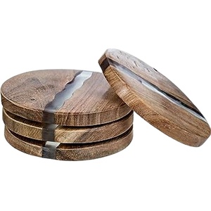 Acacia Wood Coasters for Drinks Round Wood and <b>Resin</b> coaster for Desktop and <b>Table</b> <b>Top</b> Customized Color and Shape Handmade - Product Image 1